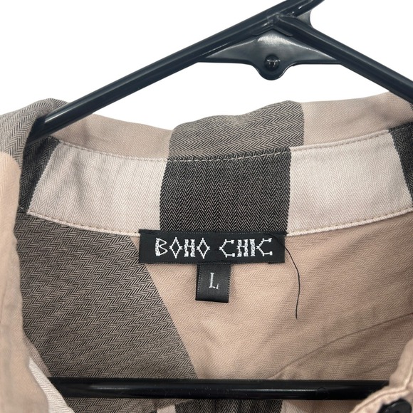 Plaid Ruffle Sleeve Blouse L Cotton Boho Casual Relaxed Artsy Earthy - Picture 4 of 9